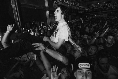 A crowd surfer at Brooklyn Steel during a Turnstile concert