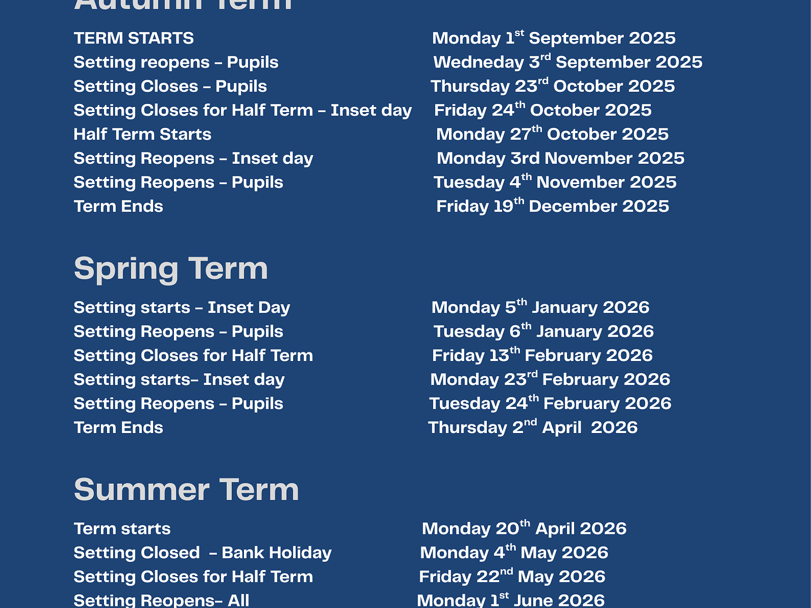TERM DATES - Improving Young Lives