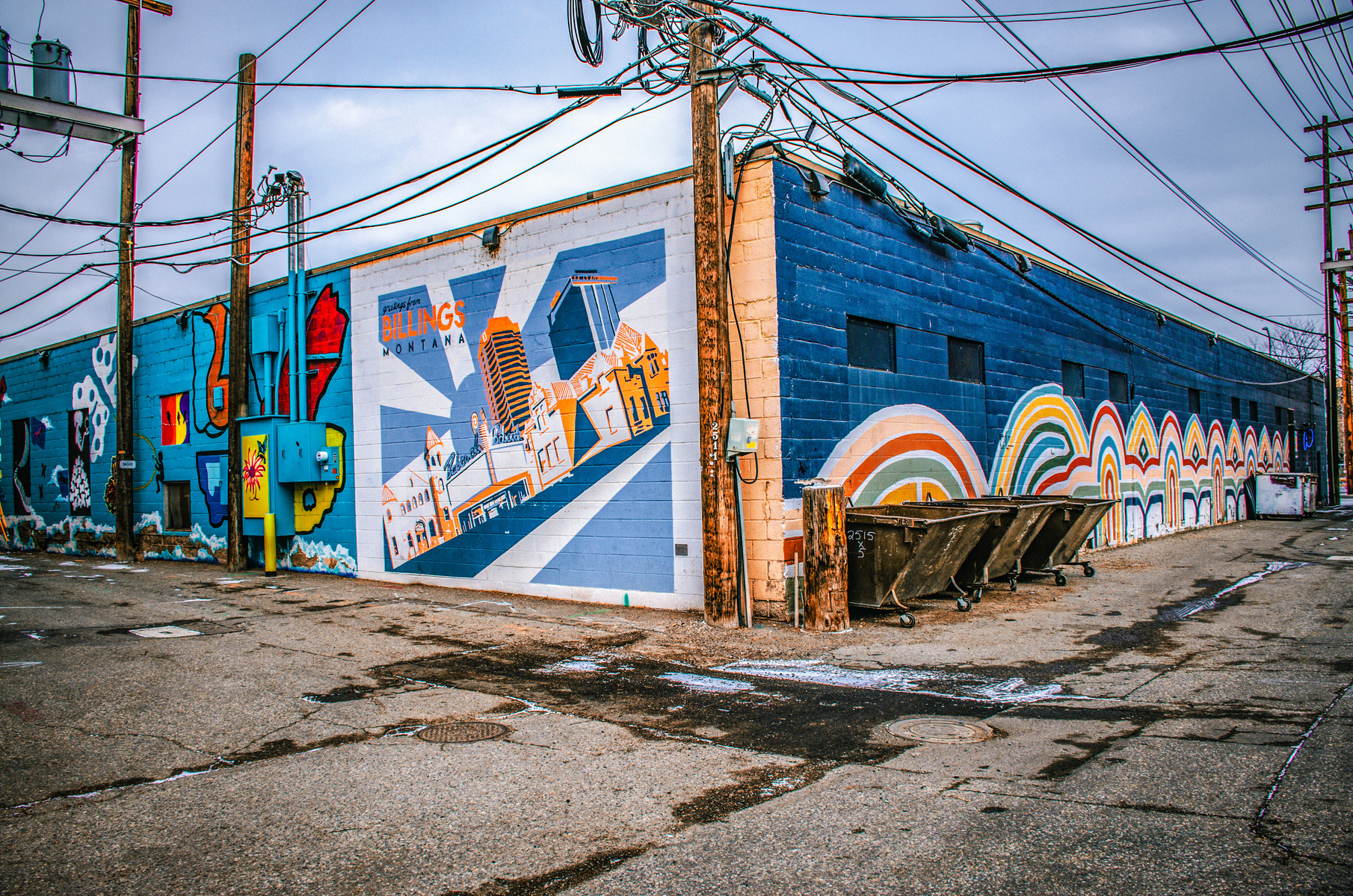 The city spells itself out loud here—through color, angles, and tangle. The chaos of connection. The stillness of symbols. Somewhere between pride and powerlines, something speaks of place and purpose.