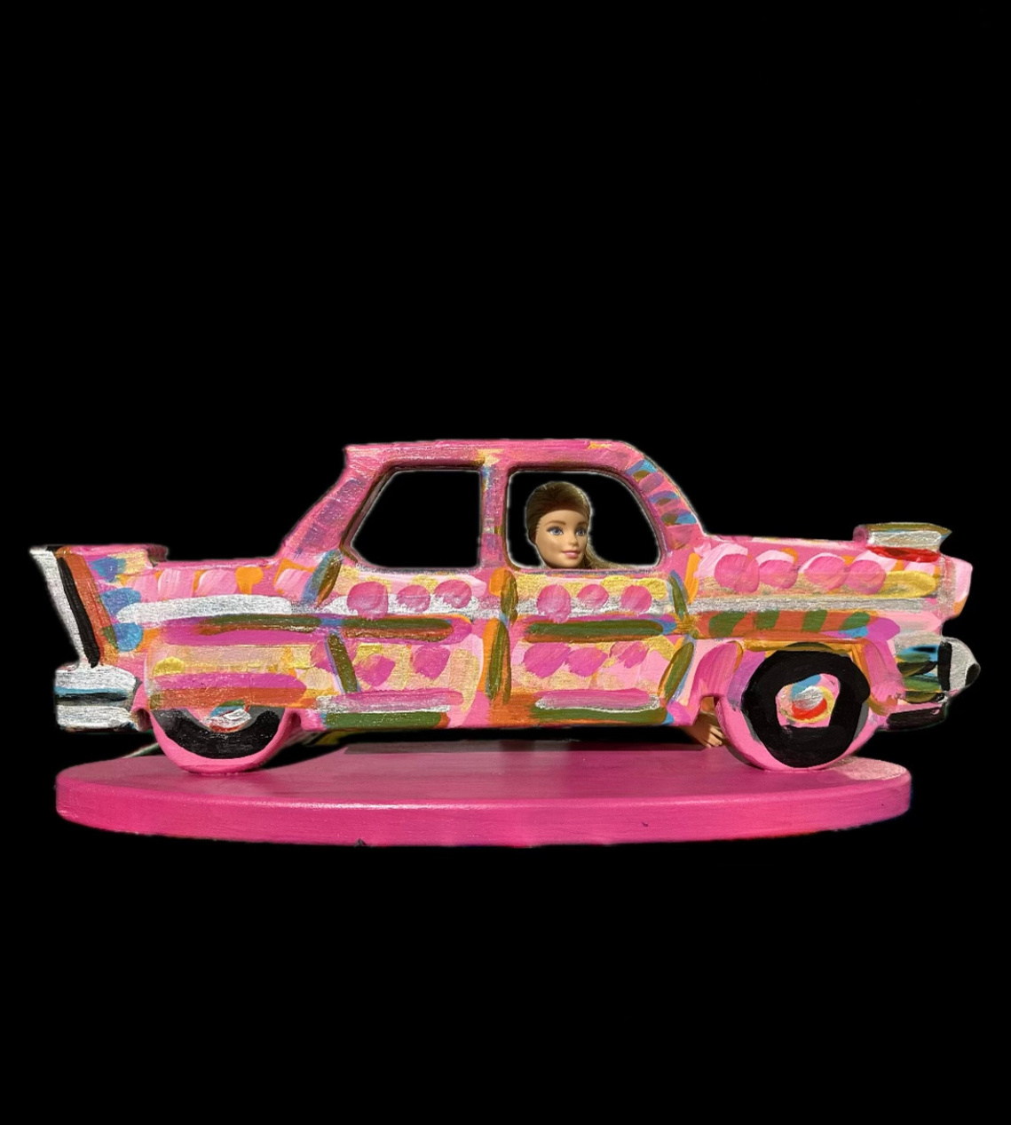 Frank Romero Pink Car Sculpture. Art available for purchase. Eastern Projects Gallery Los Angeles. 