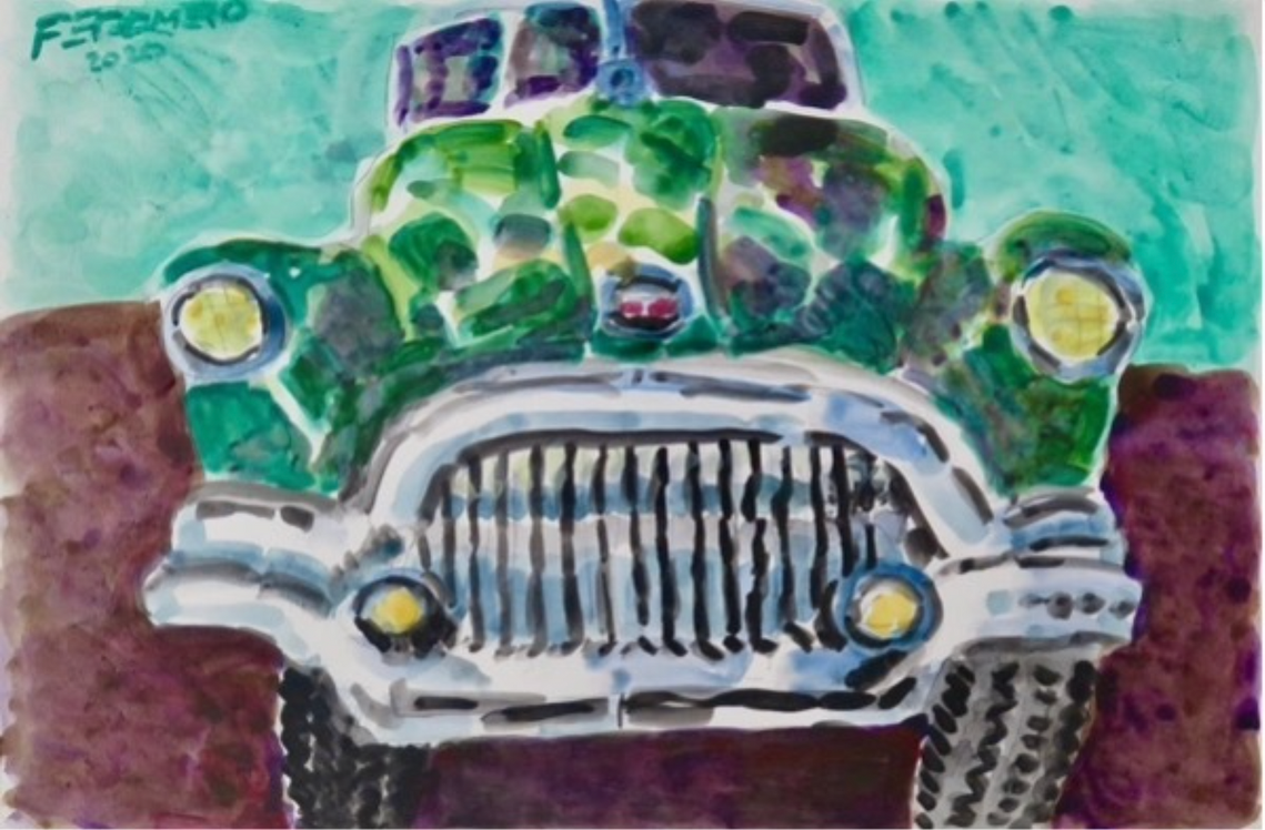 Frank Romero Watercolor Art Pieces. Buick. Eastern Projects Gallery Los Angeles. 