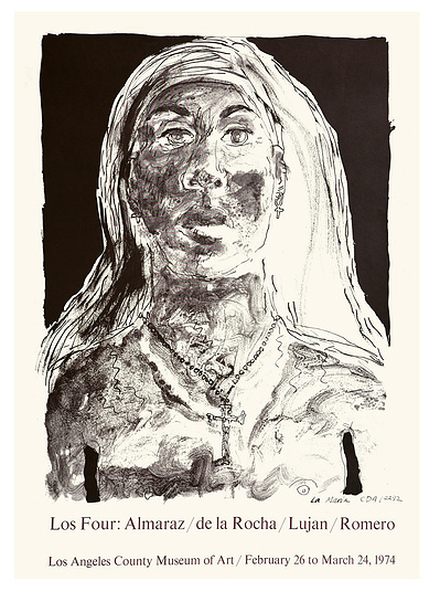 LOS FOUR LACMA Poster
Art by Carlos Almaraz
Frank Romero Gilbert Magu Lujan Beto de Ła Rocha Carlos Almaraz

First Chicano Art Exhibition in an international known museum 