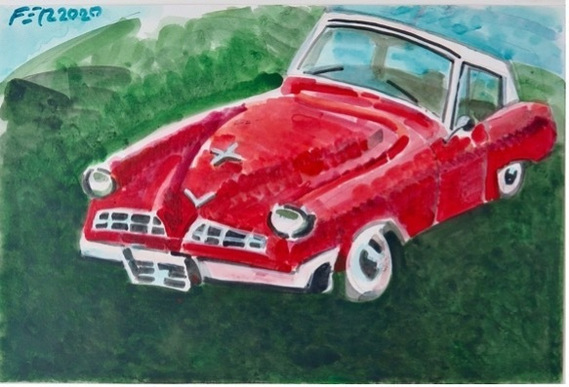 Frank Romero Watercolor Art Pieces. Studebaker, 2020 Eastern Projects Gallery Los Angeles. 